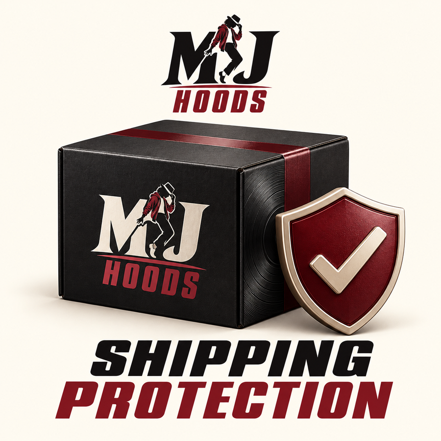 MJ HOODS Shipping Protection in black, cream and burgundy.