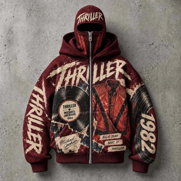 Thriller double-hood zip hoodie, front design